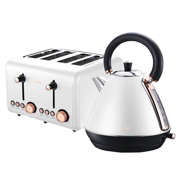 Fanno-Rose Trim Toaster and Kettle Set Stylish Kitchen Appliances with Rose Gold Trim