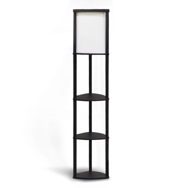 Fanno-Tripod Floor Lamp with 3 Wooden Shelves for Home Office Dorm Room Decor