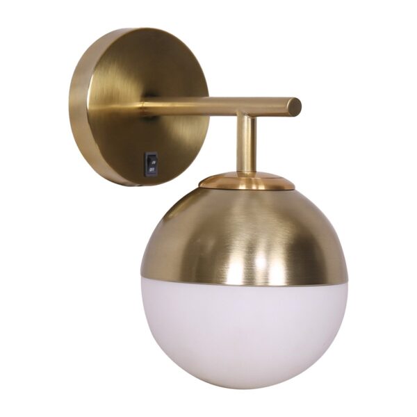 Fanno-Contemporary Wall Lamp with Gold Base and White Frosted Glass Globe Design