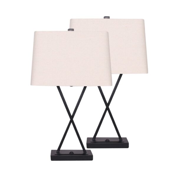 Fanno-Elegant Table Lamps Set of 2 Cream Linen Shade Crossed Metal Stand Modern Design