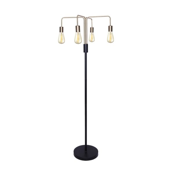 Fanno-Industrial Floor Lamp with 4 Exposed Bulbs Antique Brass and Black Finish 160cm