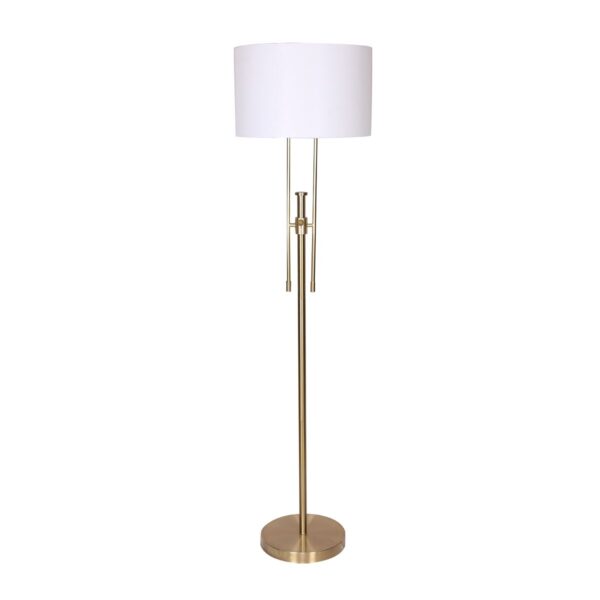 Fanno-Height Adjustable Modern Floor Lamp with White Linen Shade and Brushed Gold Finish