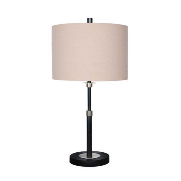 Fanno-Metal Table Lamp with Cream Linen Shade Black and Brushed Nickel Finish