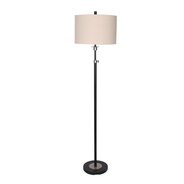 Fanno-Metal Floor Lamp with Cream Drum Shade Black and Brushed Nickel Finish