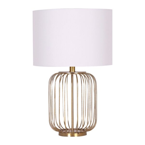 Fanno-Modern Rose Gold Table Lamp with Linen Drum Shade for Bedroom or Office Decor