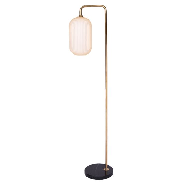 Fanno-Metal Floor Lamp with Opal Glass Shade and Black Marble Base for Modern Decor