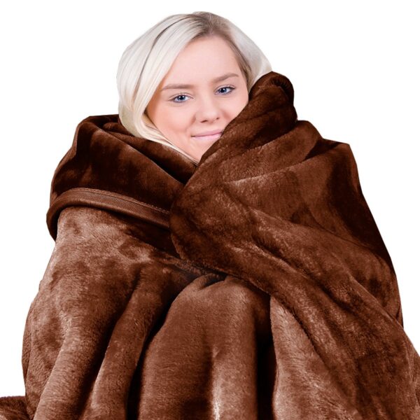 Fanno-Double-Sided Faux Mink Blanket 800GSM Heavy Soft Warm Throw 220x240cm Chocolate