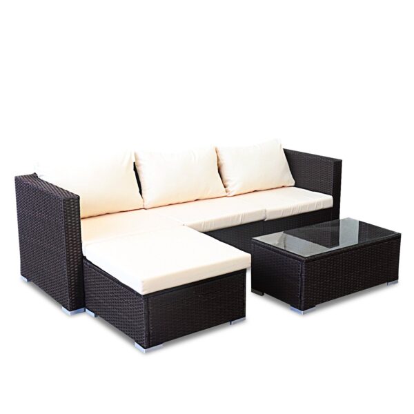 Fanno-Modular 5-Piece Outdoor Lounge Set Weatherproof Wicker Sofa with Glass Table