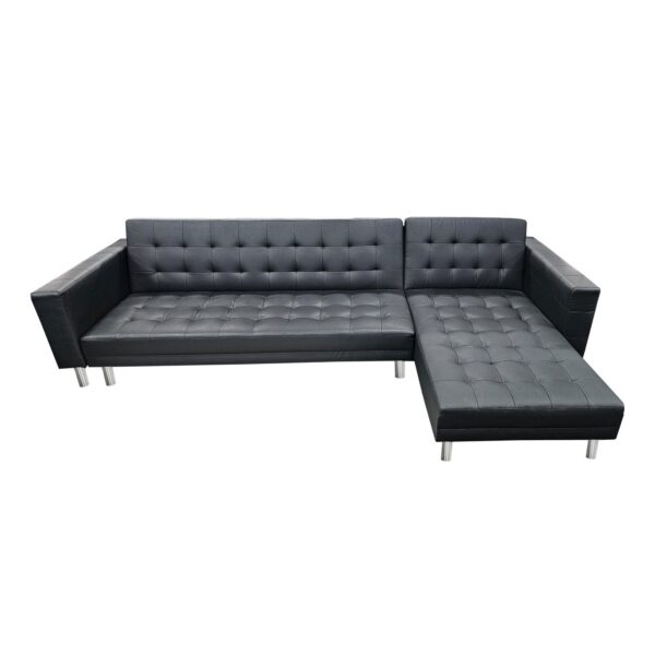 Fanno-Faux Leather Corner Sofa Bed Couch with Chaise Adjustable Backrest Black