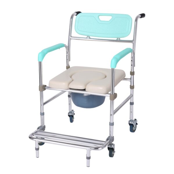 Fanno-Aluminium Commode Chair with Castors Footrest for Enhanced Mobility and Comfort