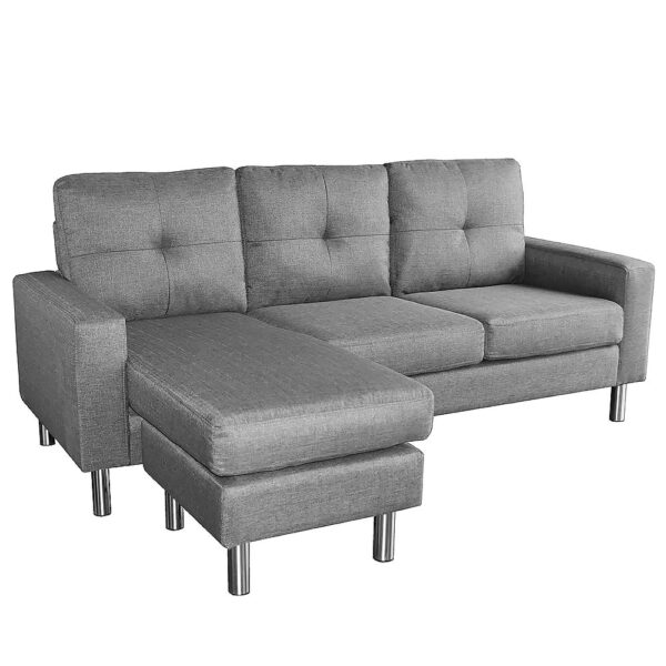 Fanno-Adjustable Chaise Corner Sofa Linen Upholstered Modern 3 Seater Grey Couch