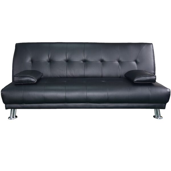 Fanno-Faux Leather Sofa Bed with Chrome Legs Comfortable Convertible Couch Black