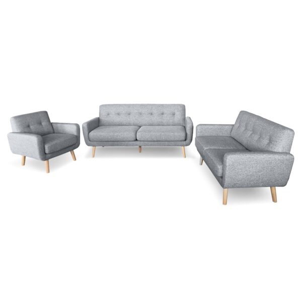 Fanno-Six-Seater Linen Sofa Set with Wooden Legs Comfortable Modern Design Light Grey