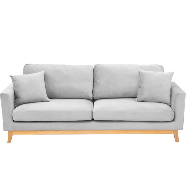 Fanno-Faux Velvet 3 Seater Sofa Bed Couch Light Grey Modern Design Comfortable Furniture