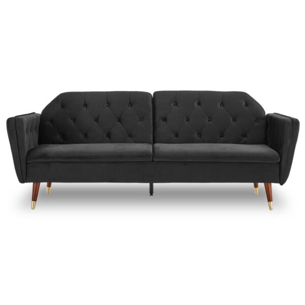 Fanno-Faux Velvet Sofa Bed Couch with Wooden Legs Modern Retro Design for Living Room