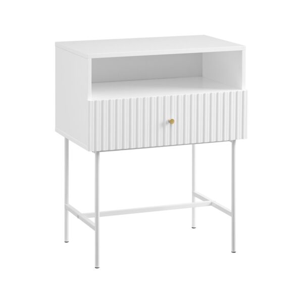 Fanno-Compatible Slender Fluted Side Table with Open Storage and Drawer for Modern Spaces