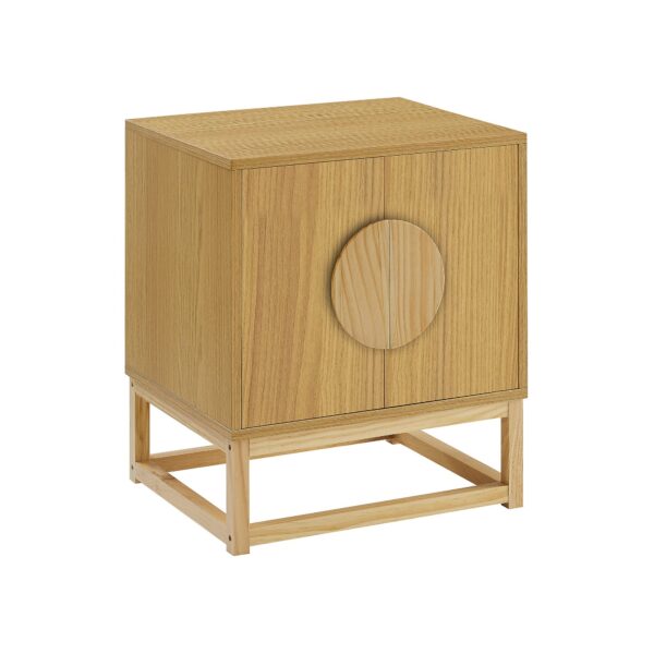 Fanno-Chic Modern Bedside Table with Split Door Shelf and Elegant Handles in Natural Wood