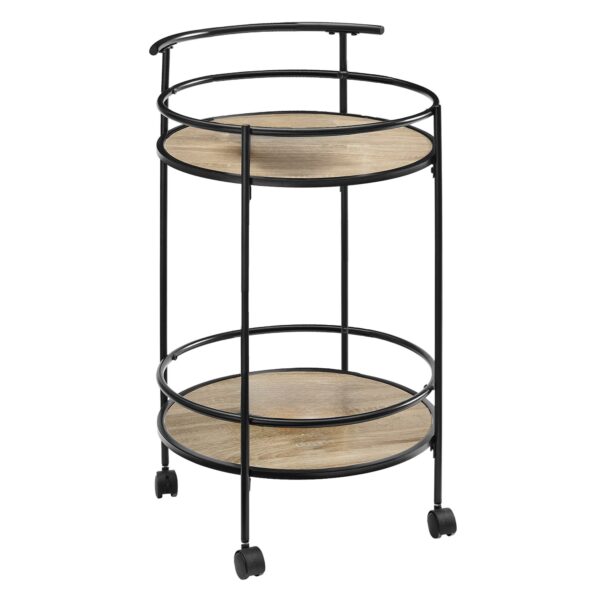 Fanno-Mini Bar Cart Caddy with Grey Oak Top and Metal Frame for Kitchen Organization