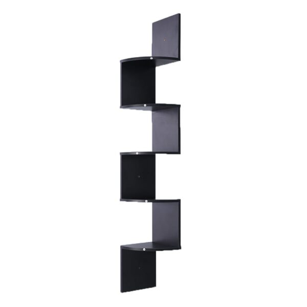 Fanno-Corner Wall Shelf 5 Tier Zig-Zag Design Space Saving Display Storage Rack Black