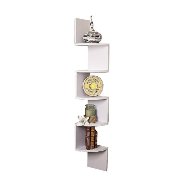 Fanno-Corner Wall Shelf 5 Tier Zig-Zag Design Space Saving Display Storage Rack White