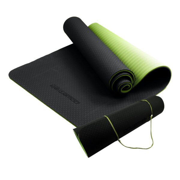 Fanno-Eco-Friendly TPE Yoga Mat 8mm Non-Slip Cushioning with Carry Strap Black Green