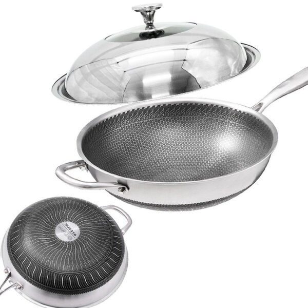 Fanno-Double-Sided Honeycomb Non-Stick Wok Pan 316 Stainless Steel with Lid 32cm 34cm