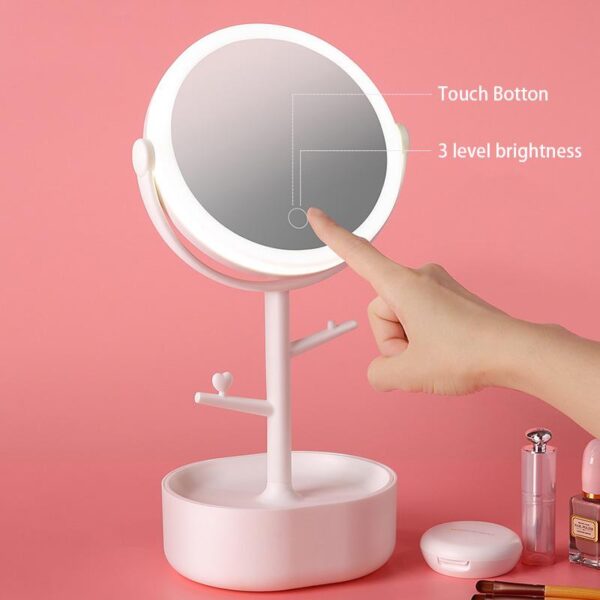 Fanno-LED Makeup Mirror with Touch Screen USB Light Adjustable Angle for Makeup Pink