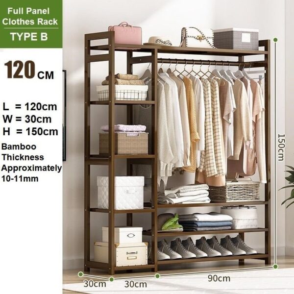 Fanno-Bamboo Clothes Rack Storage Organizer with Hanging Rail and Shelves for Bedroom