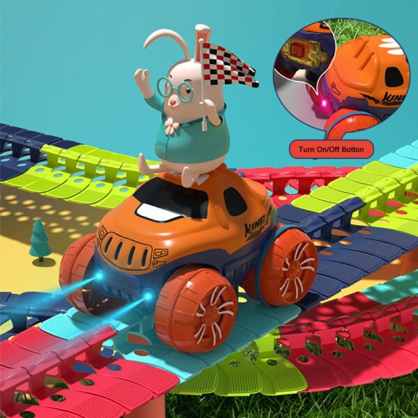 Fanno-Flexible LED Light-Up Race Car Track Toy for Kids with Interchangeable Cars