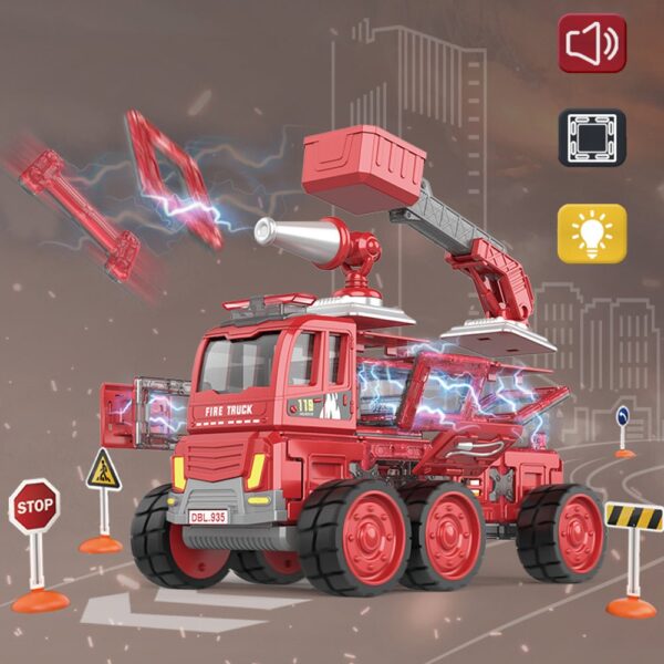 Fanno-DIY Magnetic Fire Truck Engineering Vehicle with Music Lights for Kids Fun