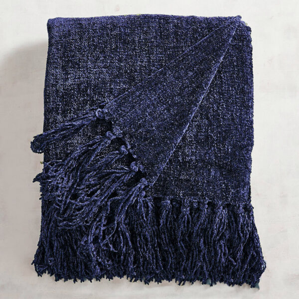 Fanno-Acrylic Chenille Tassel Knitted Throw Blanket for Bed Sofa 150 x 200 cm Blue