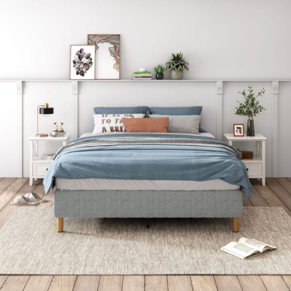 Fanno-Metal Bed Frame with Linen Cover Strong Durable Design for Single Double Queen King