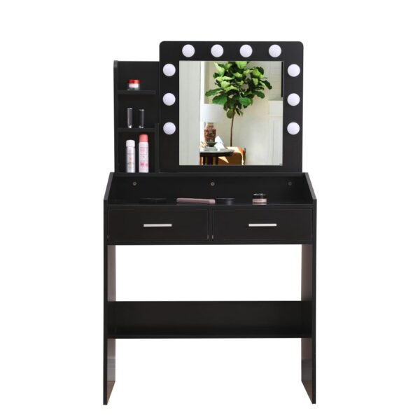 Fanno-Vanity Set with Dimmable Lights Large Mirror Storage Shelves and Cushioned Stool