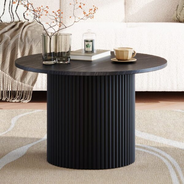 Fanno-Wooden Coffee Table with Circular Desktop and Cylindrical Base for Modern Living Room