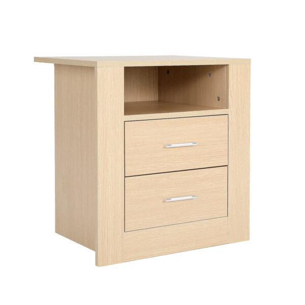 Fanno-Bedside Table Nightstand with 2 Drawers and 1 Shelf for Bedroom Storage Oak