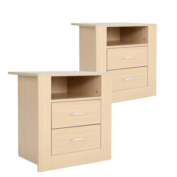 Fanno-Bedside Table Set 2 Drawer Nightstand Storage Cabinet Oak Bedroom Furniture