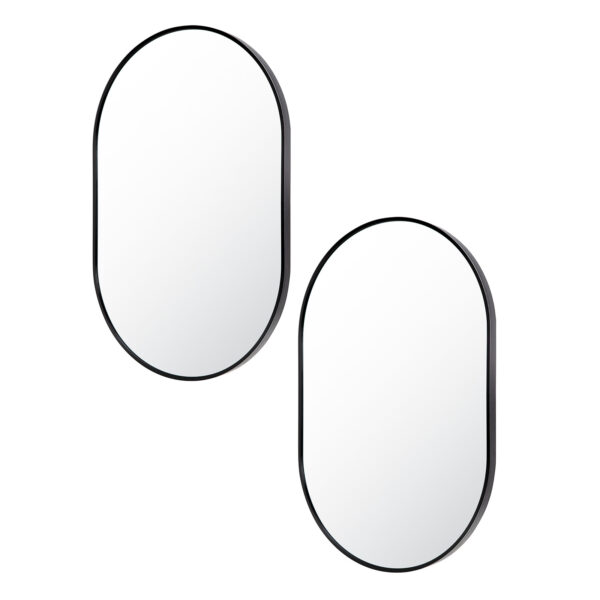 Fanno-2 Set Oval Wall Mirror Aluminum Frame Bathroom Decor 50x75cm Black