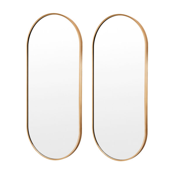 Fanno-2 Set Oval Wall Mirror Aluminum Frame Bathroom Decor 45x100cm Gold Finish