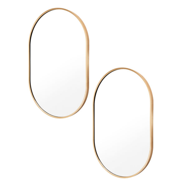 Fanno-2 Set Oval Wall Mirror Aluminum Frame Bathroom Decor 50x75cm Gold Finish