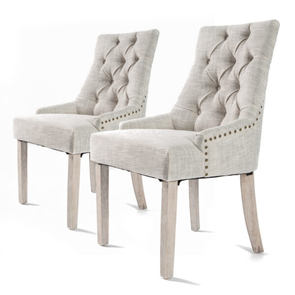 Fanno-French Provincial Dining Chairs Set of 2 Cream Upholstered Oak Legs Retro