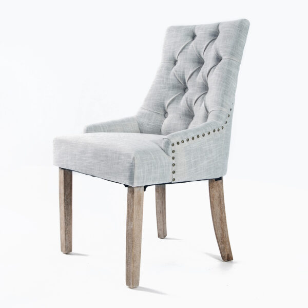 Fanno-French Provincial Dining Chair with Oak Legs and Grey Upholstery Comfort