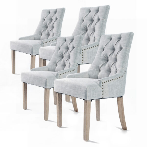 Fanno-French Provincial Dining Chairs Set of 4 Oak Legs Upholstered Grey Amour