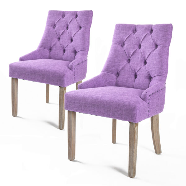 Fanno-French Provincial Dining Chair Set Oak Legs Upholstered Violet Retro