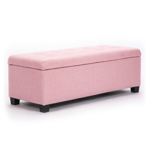 Fanno-Storage Ottoman Foot Stool 102cm Pink Fabric Blanket Box Chest Toy Organizer