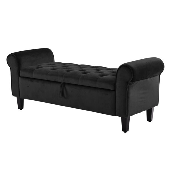 Fanno-Storage Ottoman Bench Seat 132cm Velvet Black Stylish Storage Solution for Home