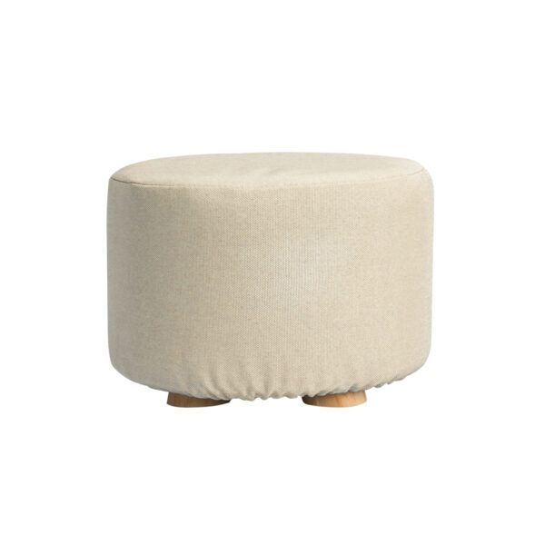 Fanno-Fabric Ottoman Round Stool with Wooden Legs for Living Room and Bedroom Beige