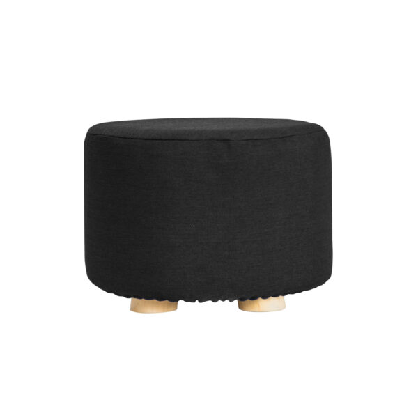 Fanno-Round Fabric Ottoman Foot Stool with Wooden Legs in Black for Home Decor