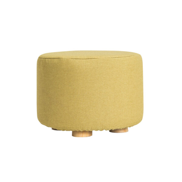 Fanno-Round Fabric Ottoman Foot Stool with Wooden Legs in Mustard Yellow Color