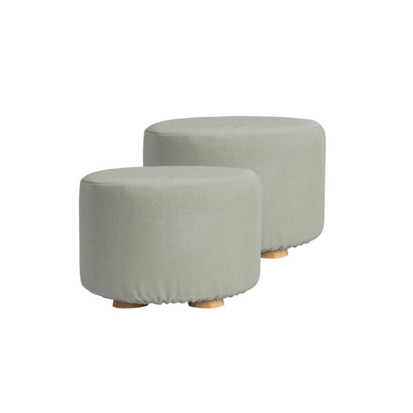 Fanno-Round Ottoman Foot Stool Set of 2 Grey Fabric Wooden Legs for Home Decor