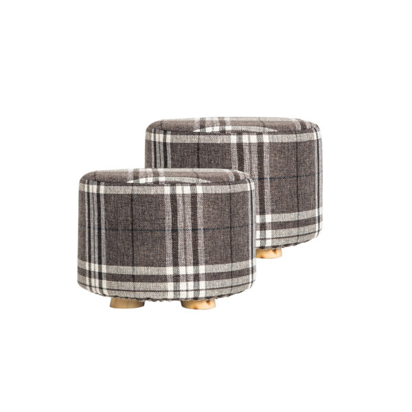 Fanno-Round Ottoman Foot Stool Set with Wooden Legs and Faux Linen Fabric Lattice